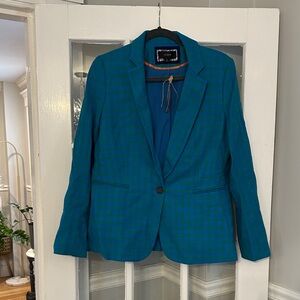 J. Crew Vibrant Blue and Green Check Blazer